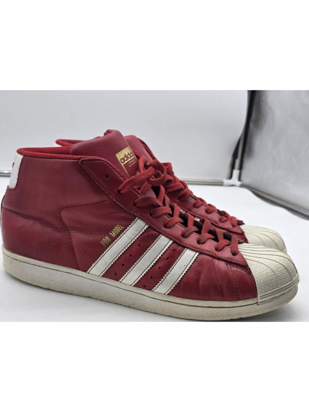 Adidas Pro Model Shoes Mens Size 10.5 Red Leather Stained High Top Sneakers